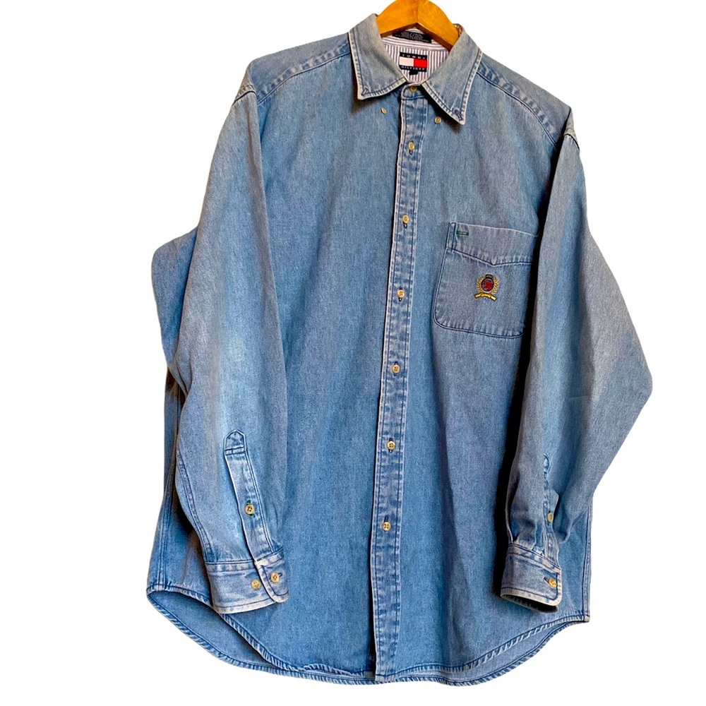 Vintage 90s Tommy Hilfiger Chambray Denim Shirt M